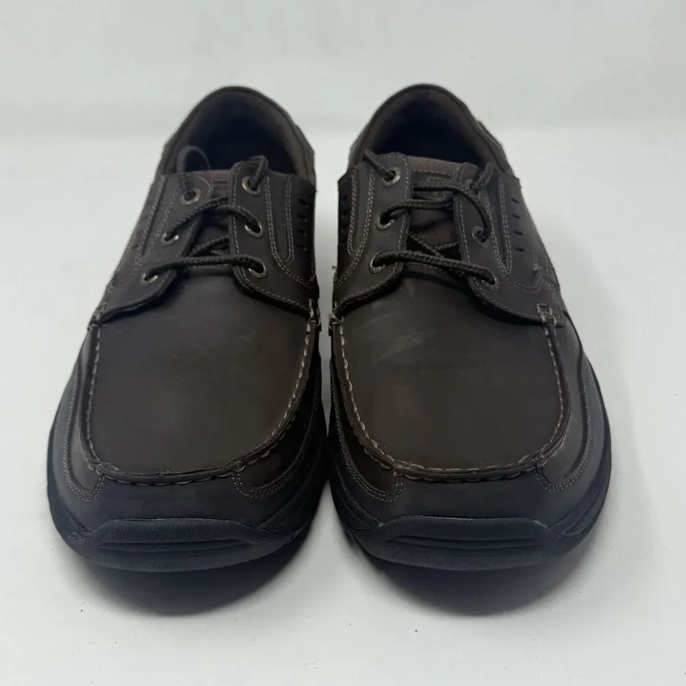 Skechers Expected Gembel Boat Shoes Mens 13 Brown Leather Mocs Casual Comfort